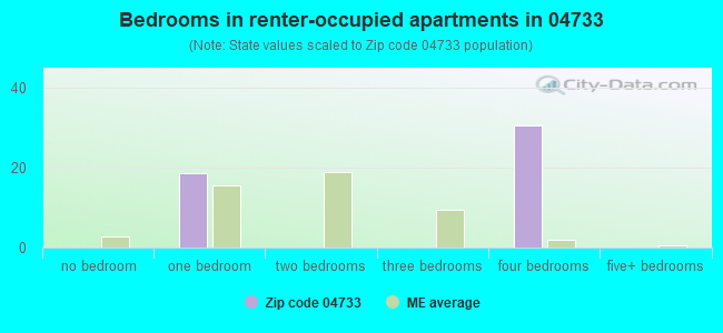 Bedrooms in renter-occupied apartments in 04733 