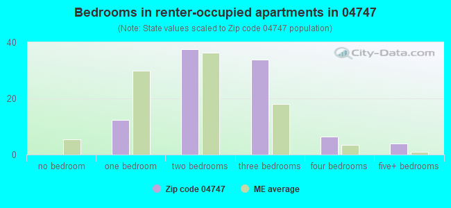 Bedrooms in renter-occupied apartments in 04747 