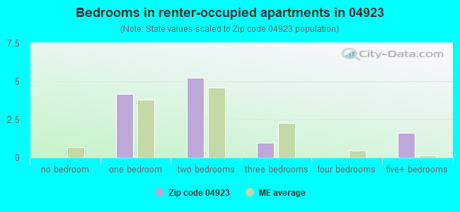 Bedrooms in renter-occupied apartments in 04923 