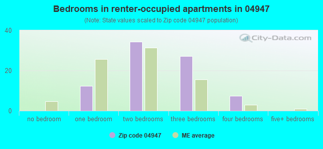 Bedrooms in renter-occupied apartments in 04947 