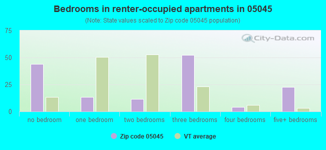 Bedrooms in renter-occupied apartments in 05045 
