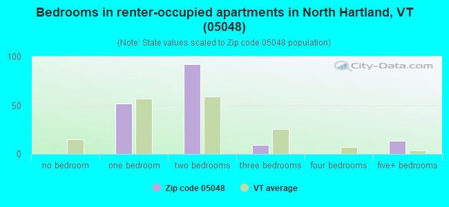 Bedrooms in renter-occupied apartments in North Hartland, VT (05048) 
