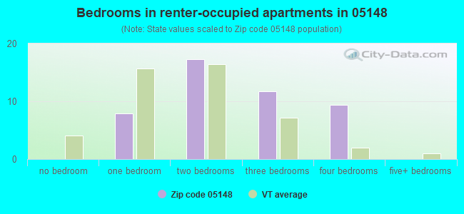 Bedrooms in renter-occupied apartments in 05148 