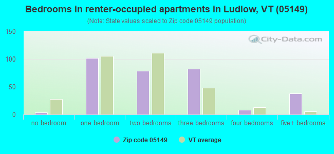Bedrooms in renter-occupied apartments in Ludlow, VT (05149) 