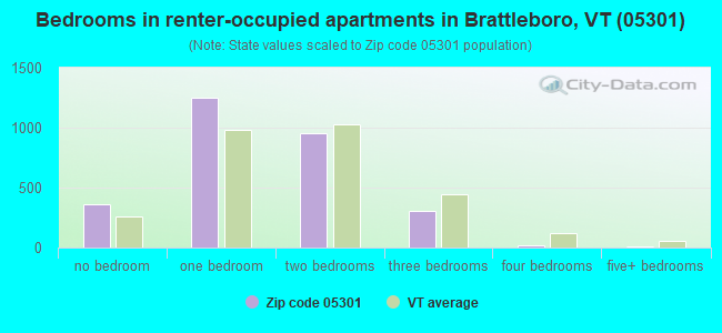 Bedrooms in renter-occupied apartments in Brattleboro, VT (05301) 