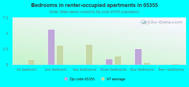 Bedrooms in renter-occupied apartments in 05355 