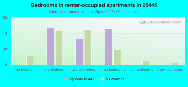 Bedrooms in renter-occupied apartments in 05445 
