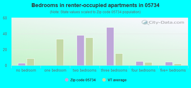 Bedrooms in renter-occupied apartments in 05734 