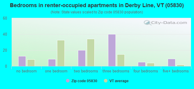 Bedrooms in renter-occupied apartments in Derby Line, VT (05830) 