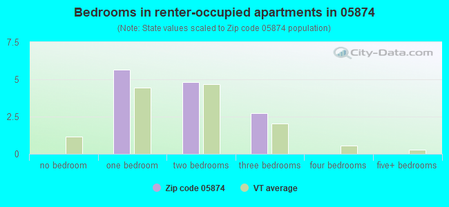 Bedrooms in renter-occupied apartments in 05874 