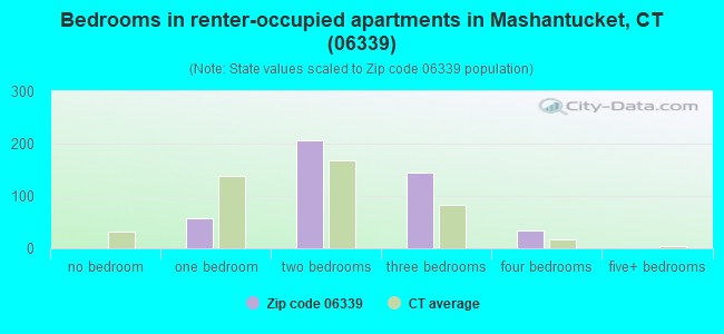 Bedrooms in renter-occupied apartments in Mashantucket, CT (06339) 