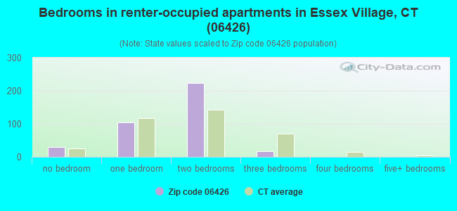Bedrooms in renter-occupied apartments in Essex Village, CT (06426) 