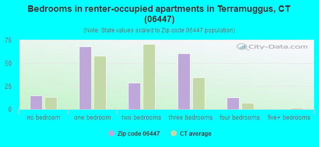 Bedrooms in renter-occupied apartments in Terramuggus, CT (06447) 