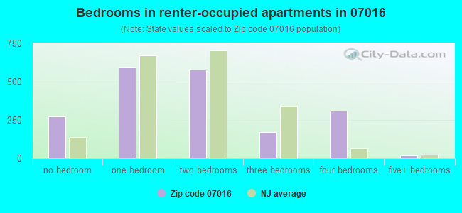 Bedrooms in renter-occupied apartments in 07016 