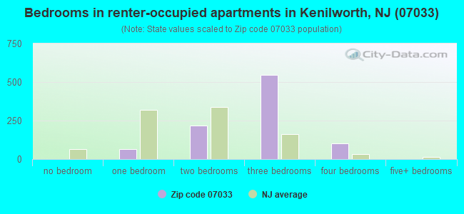 Bedrooms in renter-occupied apartments in Kenilworth, NJ (07033) 