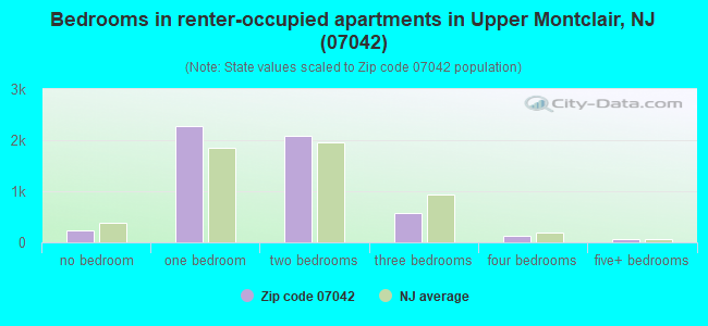 Bedrooms in renter-occupied apartments in Upper Montclair, NJ (07042) 