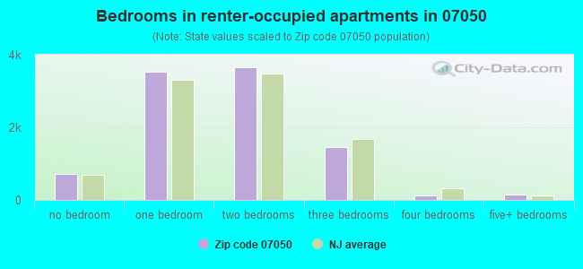 Bedrooms in renter-occupied apartments in 07050 