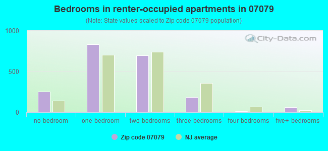 Bedrooms in renter-occupied apartments in 07079 