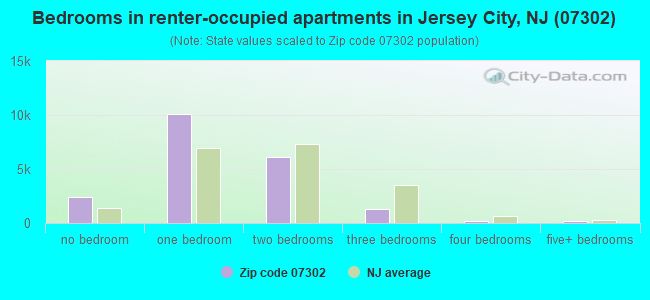 Bedrooms in renter-occupied apartments in Jersey City, NJ (07302) 