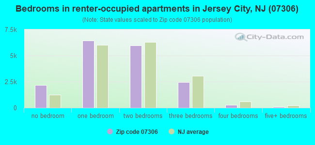 Bedrooms in renter-occupied apartments in Jersey City, NJ (07306) 