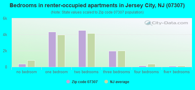 Bedrooms in renter-occupied apartments in Jersey City, NJ (07307) 