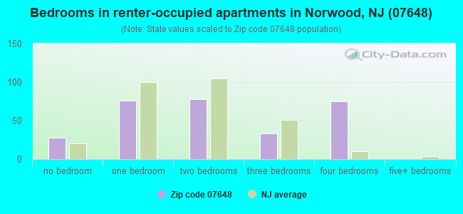 Bedrooms in renter-occupied apartments in Norwood, NJ (07648) 