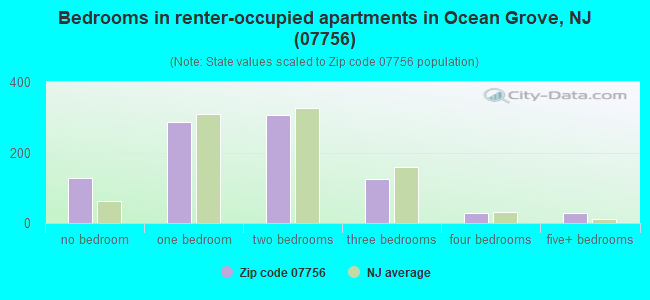 Bedrooms in renter-occupied apartments in Ocean Grove, NJ (07756) 