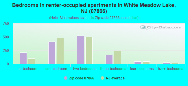 Bedrooms in renter-occupied apartments in White Meadow Lake, NJ (07866) 