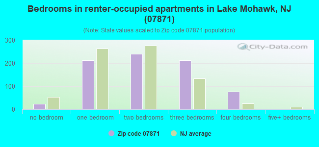 Bedrooms in renter-occupied apartments in Lake Mohawk, NJ (07871) 
