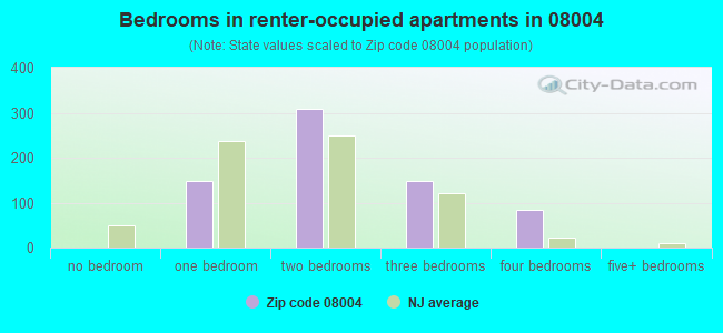 Bedrooms in renter-occupied apartments in 08004 