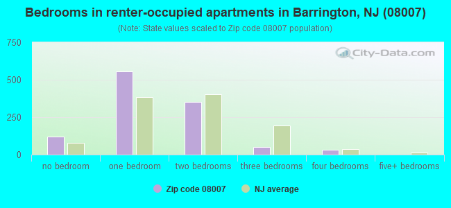 Bedrooms in renter-occupied apartments in Barrington, NJ (08007) 