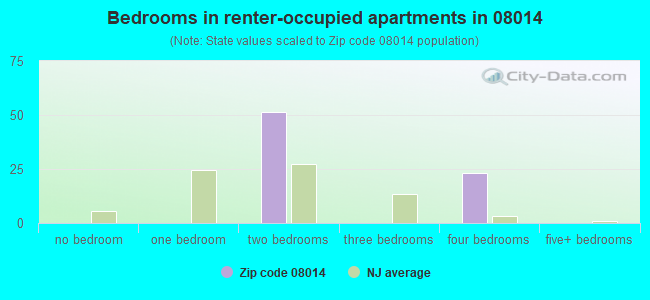 Bedrooms in renter-occupied apartments in 08014 