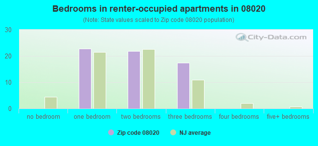 Bedrooms in renter-occupied apartments in 08020 