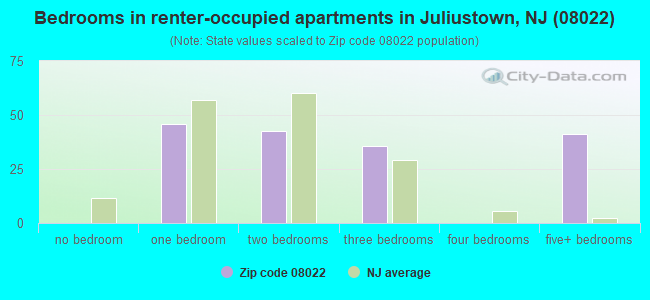 Bedrooms in renter-occupied apartments in Juliustown, NJ (08022) 