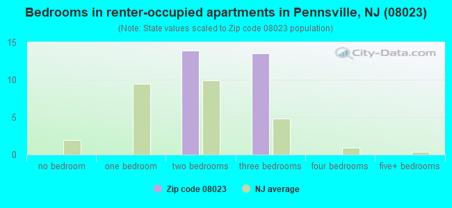 Bedrooms in renter-occupied apartments in Pennsville, NJ (08023) 