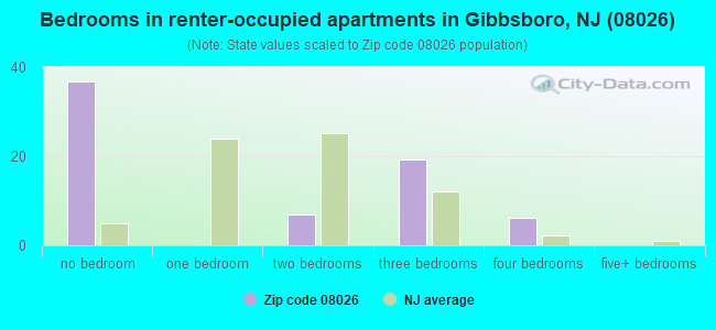 Bedrooms in renter-occupied apartments in Gibbsboro, NJ (08026) 