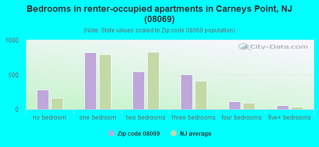 Bedrooms in renter-occupied apartments in Carneys Point, NJ (08069) 