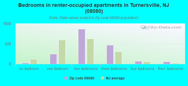 Bedrooms in renter-occupied apartments in Turnersville, NJ (08080) 