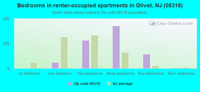 Bedrooms in renter-occupied apartments in Olivet, NJ (08318) 