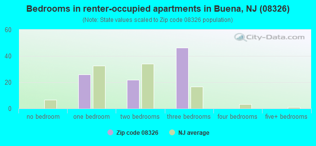 Bedrooms in renter-occupied apartments in Buena, NJ (08326) 