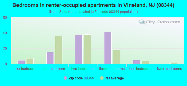 Bedrooms in renter-occupied apartments in Vineland, NJ (08344) 