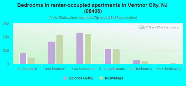 Bedrooms in renter-occupied apartments in Ventnor City, NJ (08406) 
