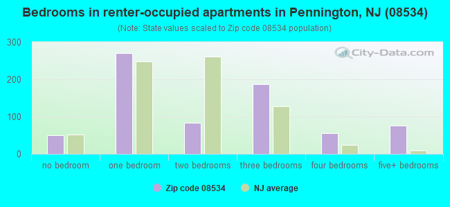Bedrooms in renter-occupied apartments in Pennington, NJ (08534) 