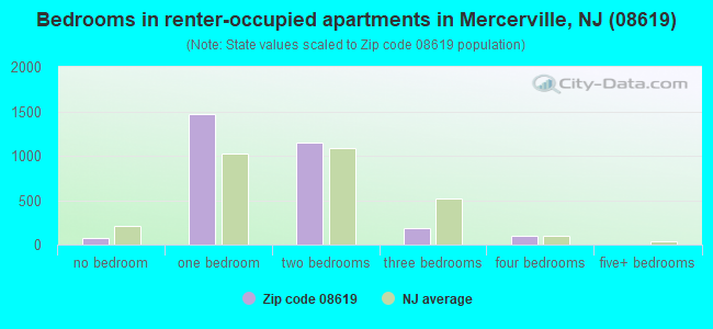 Bedrooms in renter-occupied apartments in Mercerville, NJ (08619) 