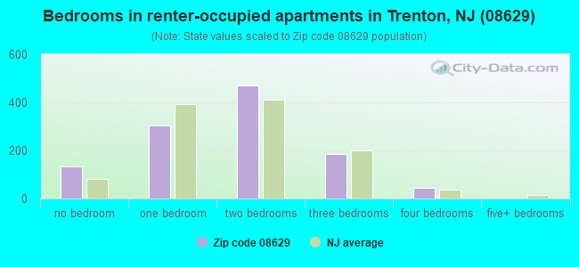 Bedrooms in renter-occupied apartments in Trenton, NJ (08629) 