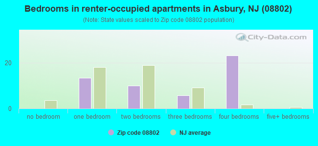Bedrooms in renter-occupied apartments in Asbury, NJ (08802) 