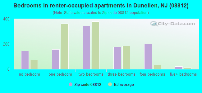 Bedrooms in renter-occupied apartments in Dunellen, NJ (08812) 