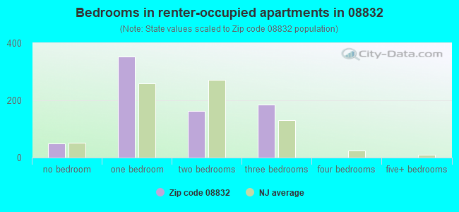 Bedrooms in renter-occupied apartments in 08832 