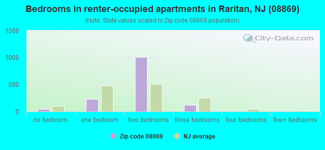 Bedrooms in renter-occupied apartments in Raritan, NJ (08869) 