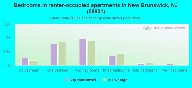 Bedrooms in renter-occupied apartments in New Brunswick, NJ (08901) 